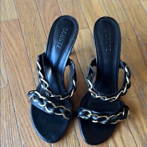 Schutz Black Chain Strap Women's Sandals
